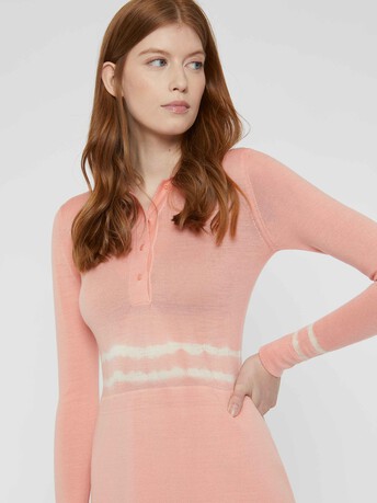 Robe courte en mérinos - Eau de rose / blanc casse