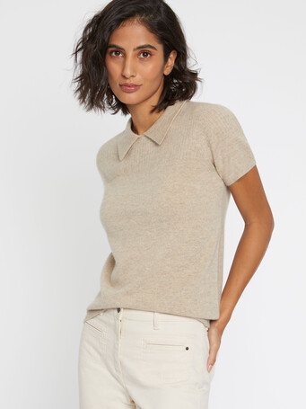 Pull polo manches courtes en cachemire - Sable