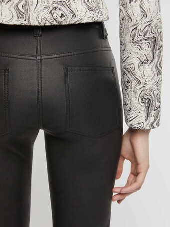 Pantalon évasé en cuir d'agneau stretch - Noir