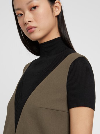 Robe courte trapèze en trompe l'œil - Kaki / noir