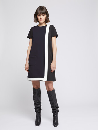 Robe graphique en tricotine stretch - Marine / noir