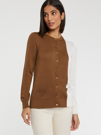 Gilet bicolore en soie et coton - Havane/ ivoire