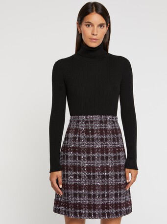 Pull côtelé à col roulé en laine mérinos - Noir
