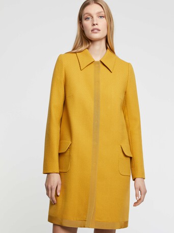 Trimmed-wool mid-length coat - Ocre