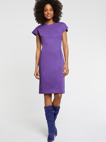 Robe droite mi-longue en gabardine de coton - Cassis