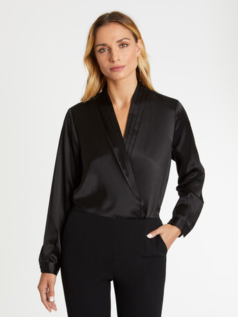 Wrap-effect silk top - Noir