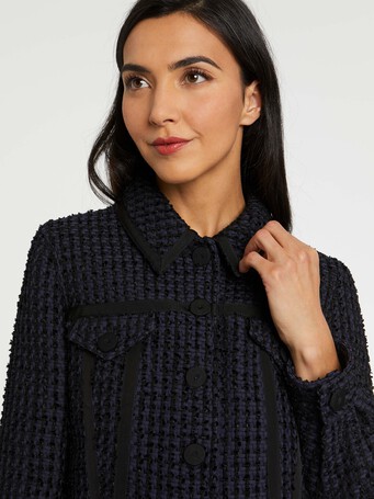 Veste courte en tweed ruban - Noir / marine