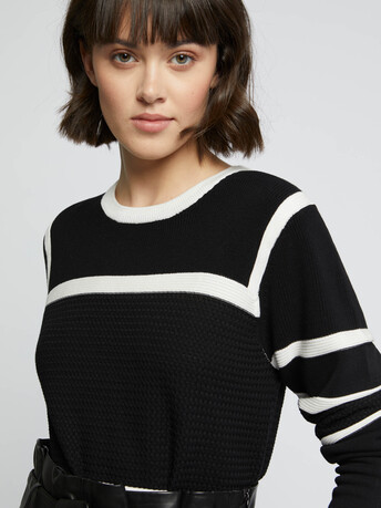 Pull en maille fantaisie - Noir / blanc casse