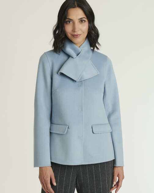 Manteau court double face en laine et cachemire