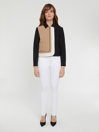 Cropped graphic stretch-tricotine jacket - Camel / noir