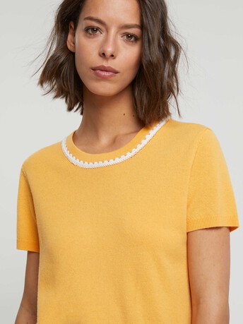 Pull en merinos - Curcuma/blanc casse