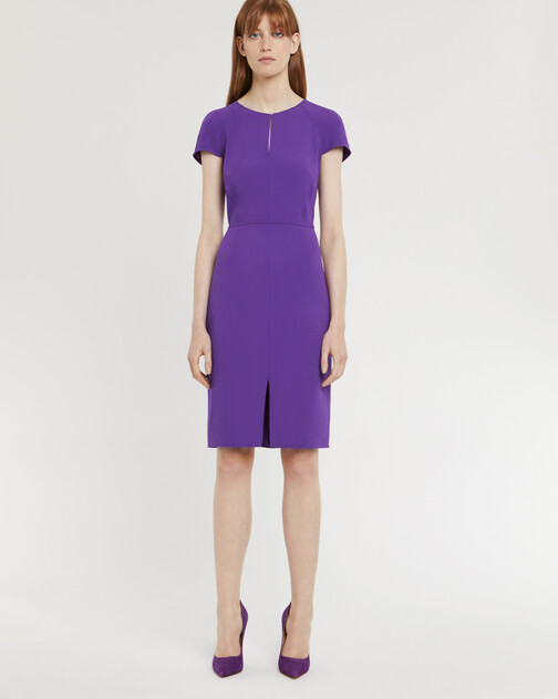 Short-sleeve straight-cut satin-back crepe dress