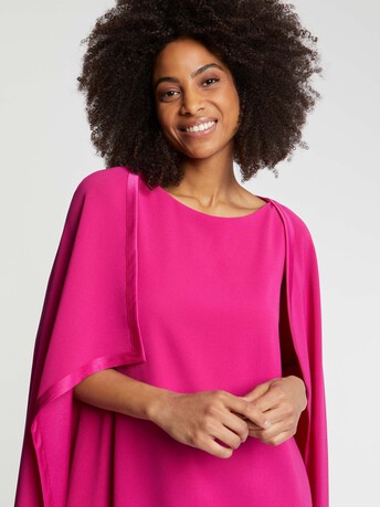 Robe cape en crêpe envers satin - Fuchsia