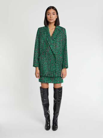 Mini jupe en tweed bicolore - Noir / emeraude