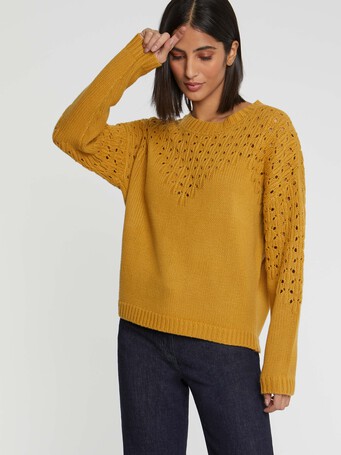 Wool and cashmere openwork sweater - Ocre
