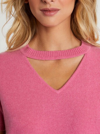 Cashmere short-sleeve sweater - Bubble gum