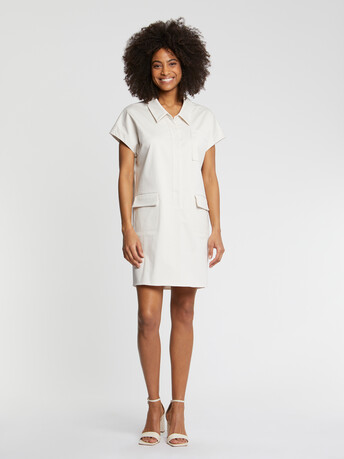Mini robe chemise en satin de coton - Ivoire