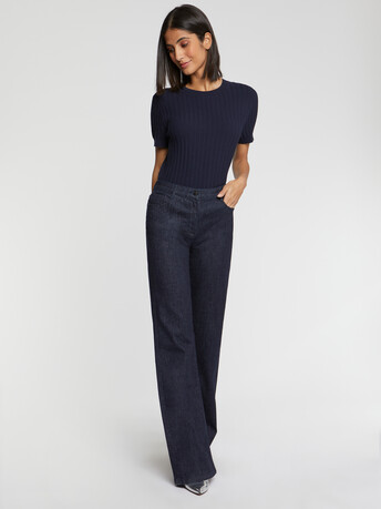 Pull manches courtes en point fantaisie - Marine