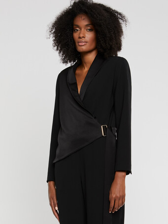 Combinaison cache-cœur en crêpe envers satin - Noir