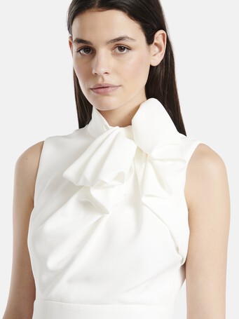 Robe longue de cérémonie en crêpe envers satin - Blanc casse