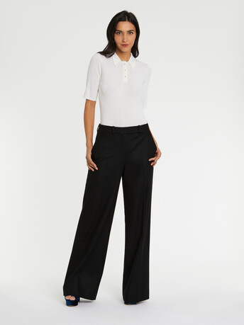 Pull polo en laine en maille côtelée - Blanc casse