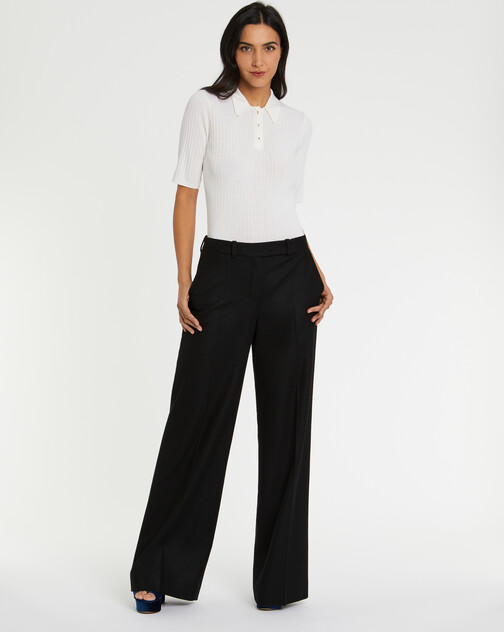 Pull polo en laine en maille côtelée