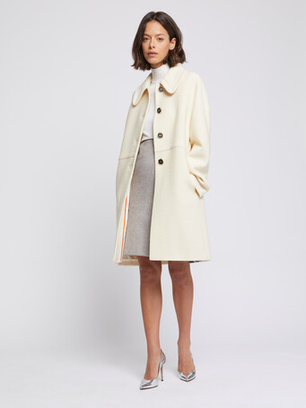 Manteau à col Claudine en laine reliéfée - Blanc casse