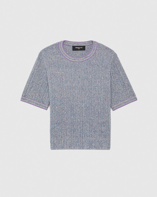 Pull manches courtes en maille moulinée