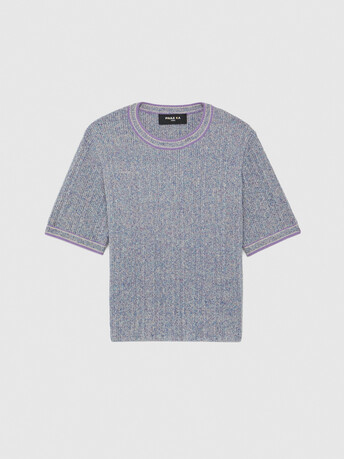 Short-sleeve mouliné-knit sweater - Parme