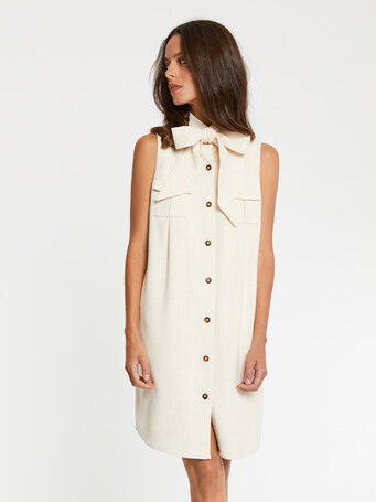 Short sleeveless viscose dress - Ivory