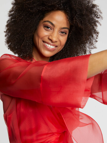 Veste ouverte transparente en organza - Vermillon