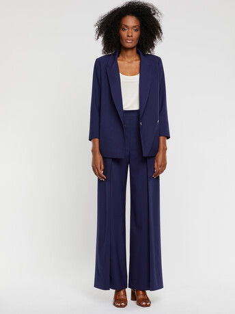 Pantalon plissé large en laine fine - Indigo