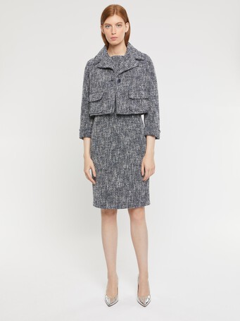 Tweed straight-cut fitted dress - Navy blue
