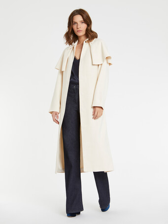Manteau ceinturé à bavolets en viscose - Ivoire