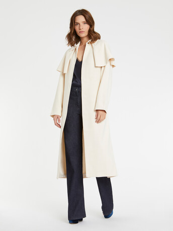 Manteau ceinturé à bavolets en viscose - Ivoire