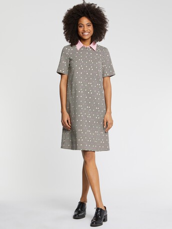 Dress with houndstooth collar - multicolor