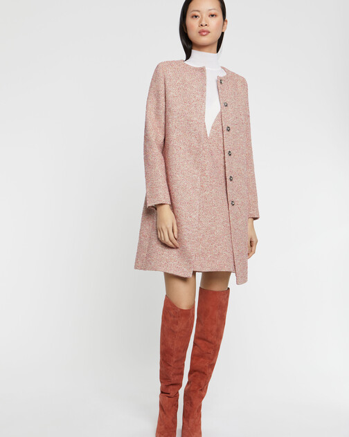 Manteau droit en tweed moucheté