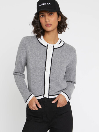 Cardigan en laine et cachemire - Gris / blanc casse