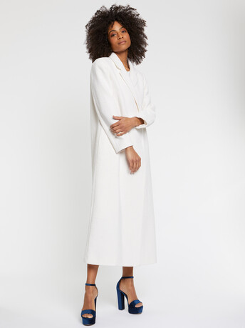Manteau ultra long en tweed - Blanc casse