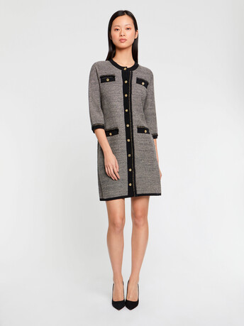 Short tweed dress with ornate button - Noir