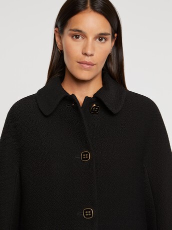 Manteau à col Claudine en laine reliéfée - Noir