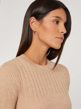 Pull côtelé en laine mérinos - Camel