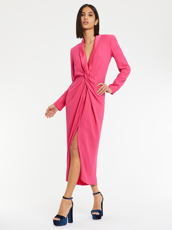 Robe mi-longue en crêpe envers satin - Rose shocking