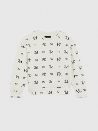 Sweat-shirt brodé en double jersey - Blanc casse