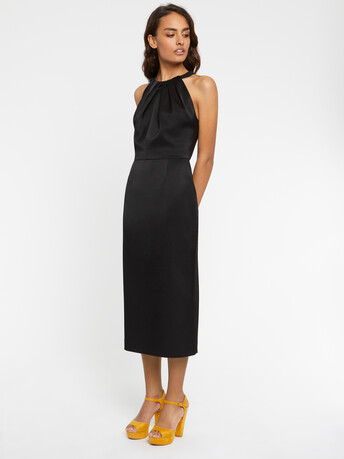 Robe mi-longue en satin - Noir