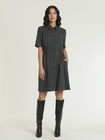 ROBE EN FLANELLE RAYURE TENNIS - Anthracite