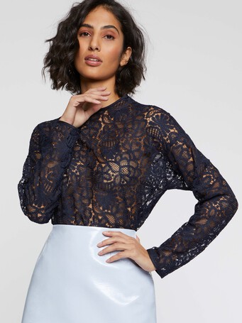 Long-sleeve lace top - Navy blue