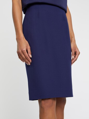 Jupe droite mi-longue en laine fine - Indigo