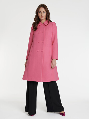 Manteau forme trapèze en drap de laine - Pink