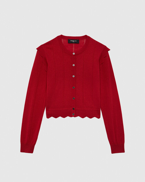 Cardigan court à festons en laine et lurex